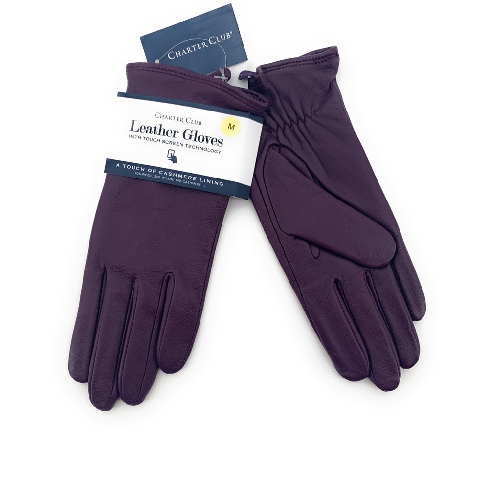 Purple Leather Cashmere Gloves Medium NEW